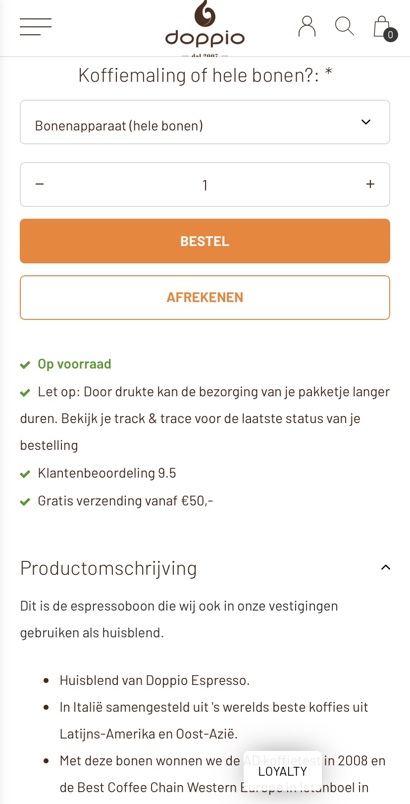 Oude situatie waarin verzendkosten en levertijd lastig te vinden zijn